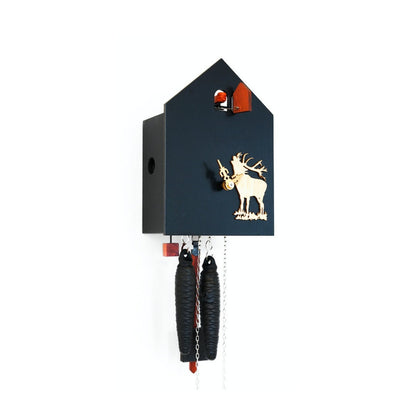 Modern Black Cuckoo Clock with a deer, Handmade Artsy Black Cuckoo Clock with a deer, Black Forest Cuckoo Clock with a deer motif