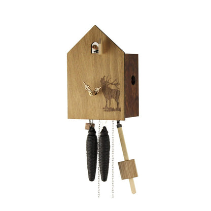 Modern Light Wood Cuckoo Clock with a deer, Handmade Artsy Light Wood Cuckoo Clock with a deer, Black Forest Cuckoo Clock with a deer motif