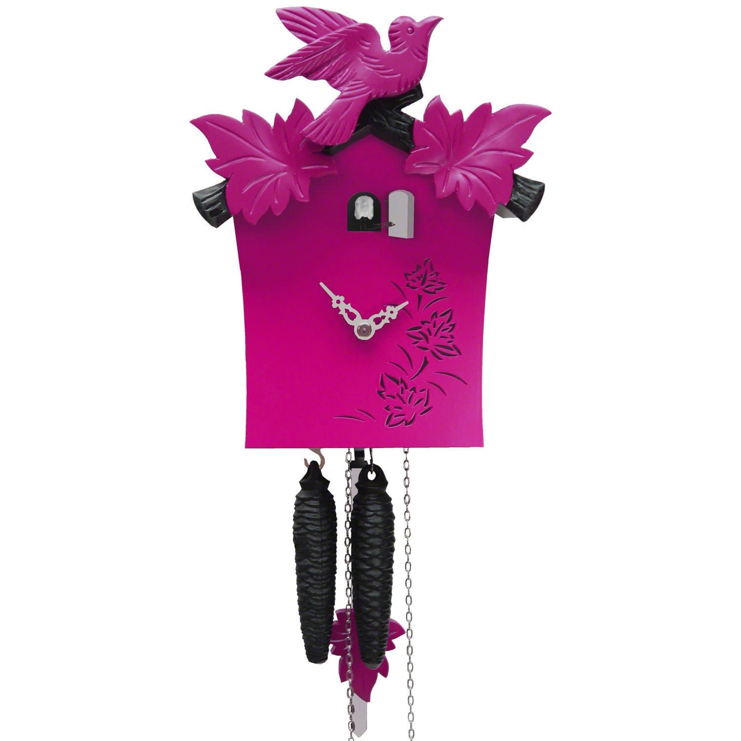 Exquisite Modern Pink Cuckoo Clock with Handcarved Bird, Handmade Solid Wood Cuckoo Clock with bird, Authentic Black Forest Cuckoo Clock