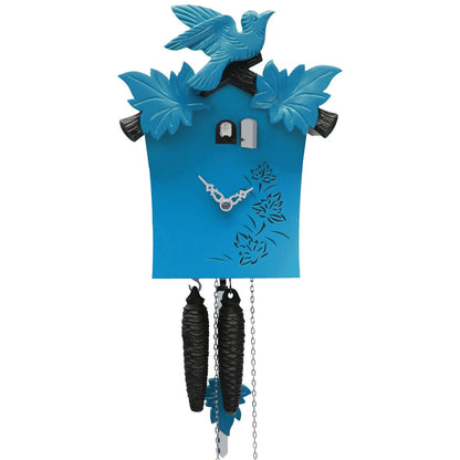 Exquisite Modern Blue Cuckoo Clock with Handcarved Bird, Handmade Solid Wood Cuckoo Clock with bird, Authentic Black Forest Cuckoo Clock