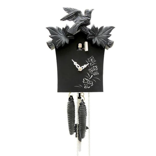 Exquisite Modern Black Cuckoo Clock with Handcarved Bird, Handmade Solid Wood Cuckoo Clock with bird, Authentic Black Forest Cuckoo Clock