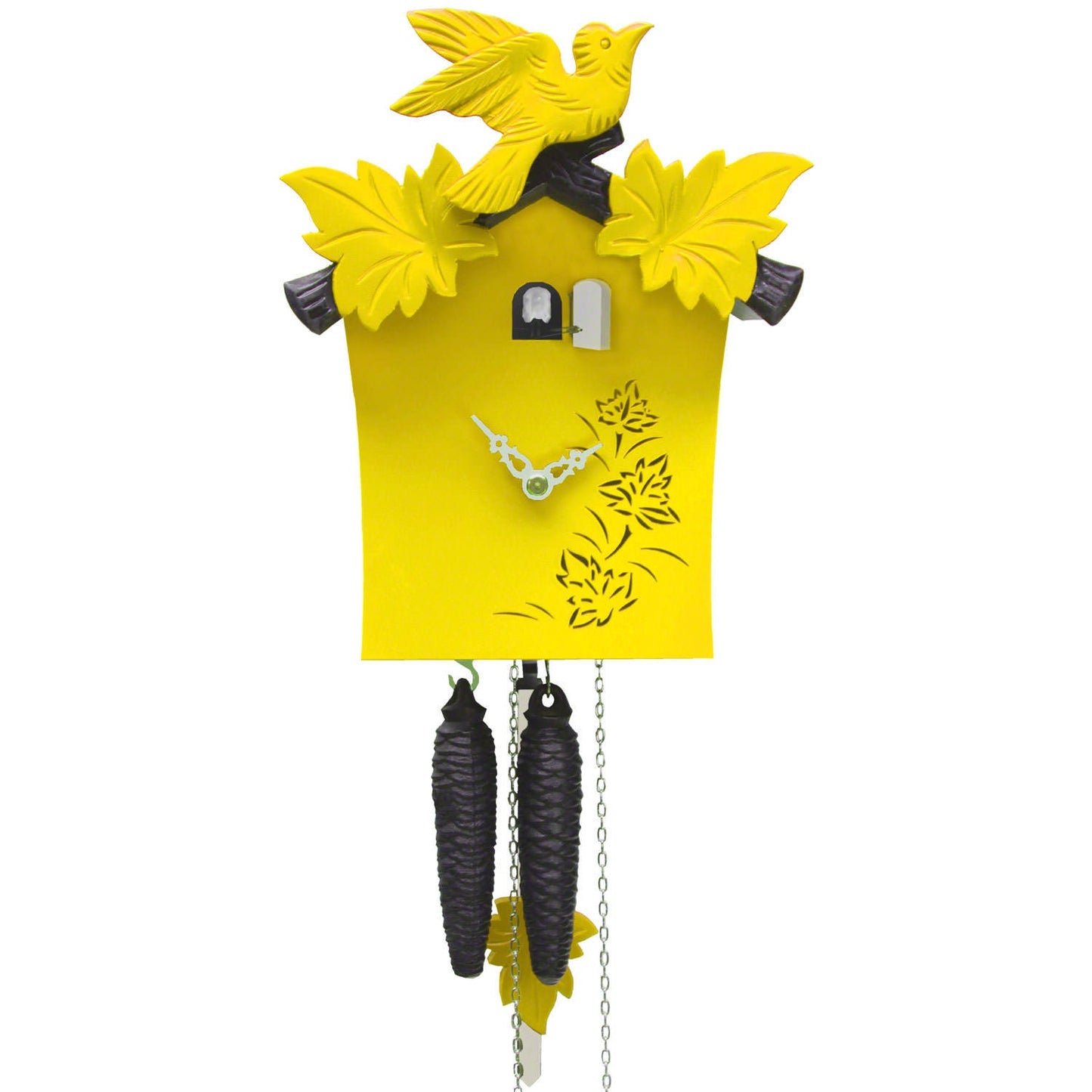 Exquisite Modern Yellow Cuckoo Clock with Handcarved Bird, Handmade Solid Wood Cuckoo Clock with bird, Authentic Black Forest Cuckoo Clock