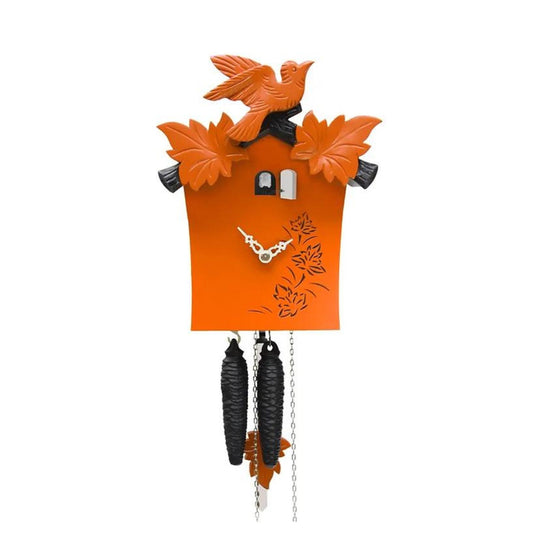 Exquisite Modern Orange Cuckoo Clock with Handcarved Bird, Handmade Solid Wood Cuckoo Clock with bird, Authentic Black Forest Cuckoo Clock