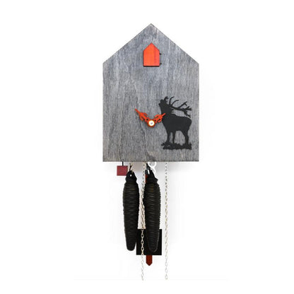 Modern Grey Cuckoo Clock with deer motif, Handmade Artsy Grey Cuckoo Clock with a deer motif, Black Forest Cuckoo Clock with deer