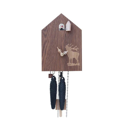 Modern Dark Wood Cuckoo Clock with a deer, Handmade Artsy Dark Wood Cuckoo Clock with a deer, Black Forest Rustic Cuckoo Clock