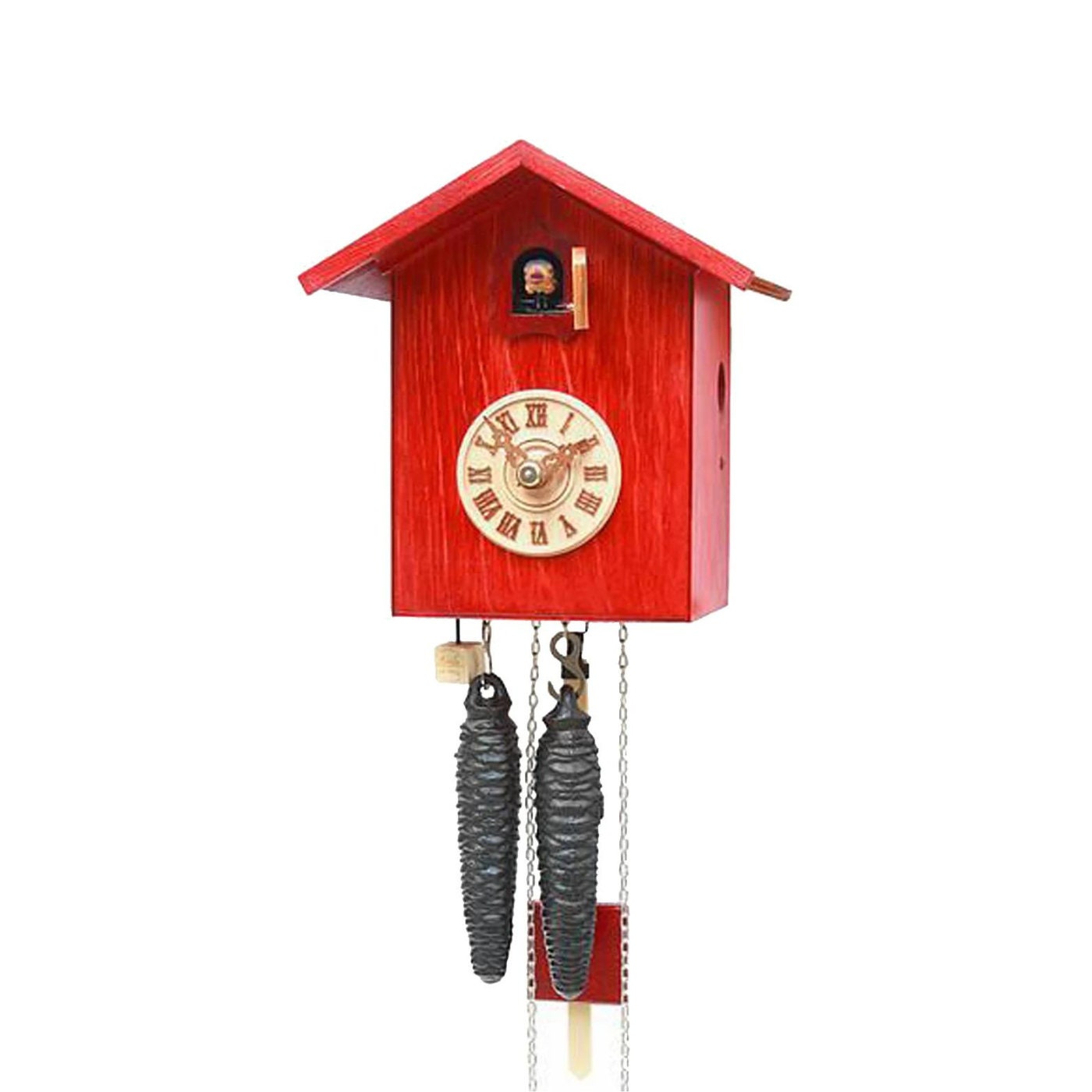 Rustic Red Black Forest Cuckoo Clock, Handmade Cuckoo Clock with clock hands, German Cuckoo Clock, Red Wood Cuckoo Clock, Rustic Cuckoo