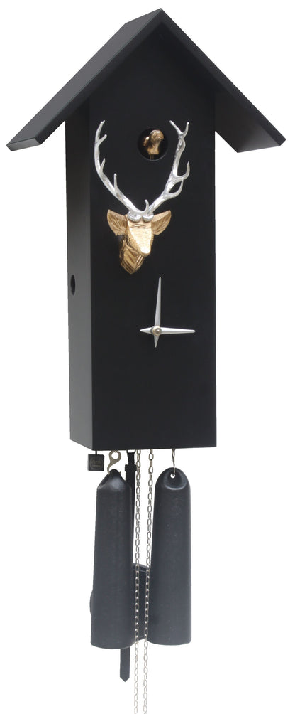 Black Gold Cuckoo Clock with Deer Head, Deer Cuckoo Clock, Handmade Cuckoo Clock, Cuckoo Clock Black Forest, Rectangle Cuckoo, Modern Cuckoo