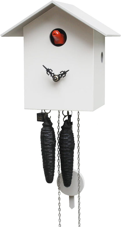 White Black Forest Cuckoo Clock with Bird, Handmade White and Black Cuckoo Clock with Bird, Cuckoo Clock with red cuckoo