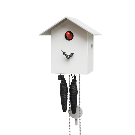 White Black Forest Cuckoo Clock with Bird, Handmade White and Black Cuckoo Clock with Bird, Cuckoo Clock with red cuckoo