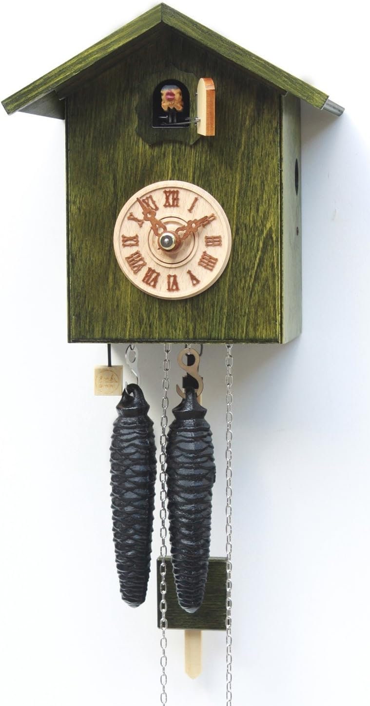 Rustic Green Black Forest Cuckoo Clock, Handmade Cuckoo Clock with clock hands, German Cuckoo Clock, Rustic Cuckoo Clock